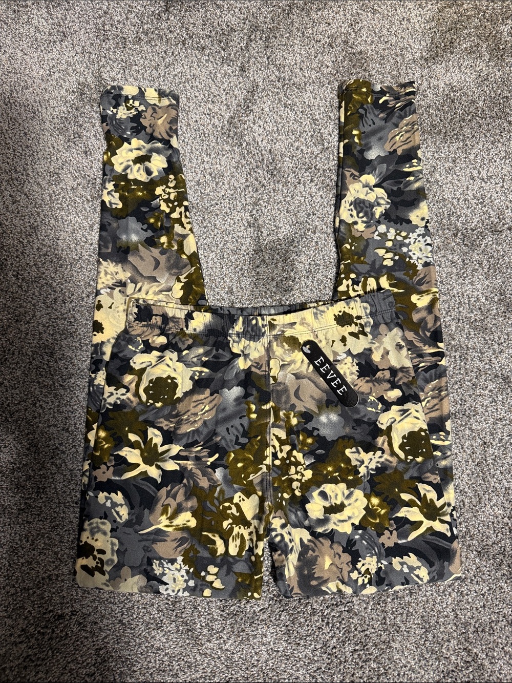 Eevee buttery soft Floral Leggings in Olive, Gray & Cream